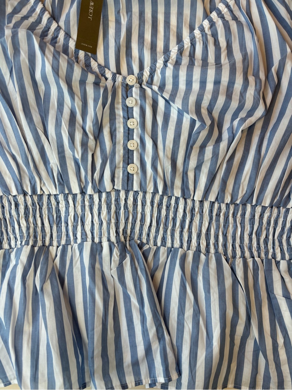 J.Crew NWT Blue White Striped Smocked Cotton Peplum Blouse Size Medium NEW - Picture 9 of 12